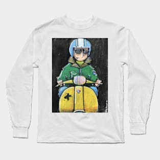 Retro Scooter, Classic Scooter, Scooterist, Scootering, Scooter Rider, Mod Art Long Sleeve T-Shirt